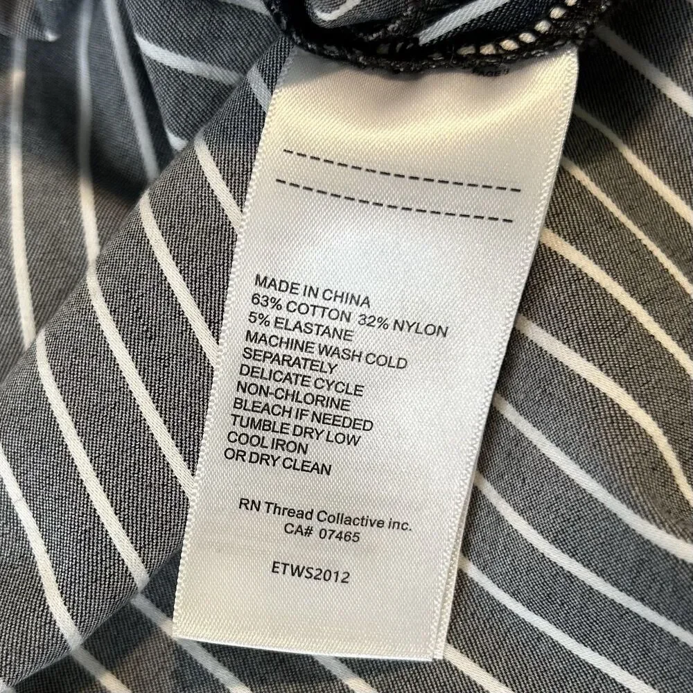 Ellen Tracy Shirt Dress Mini MED Button Front Striped Sleeveless Charcoal Gray